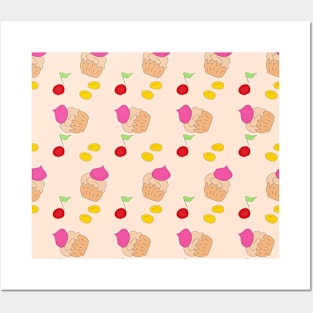 Cakes and cherries, sweets and fruits, food Posters and Art